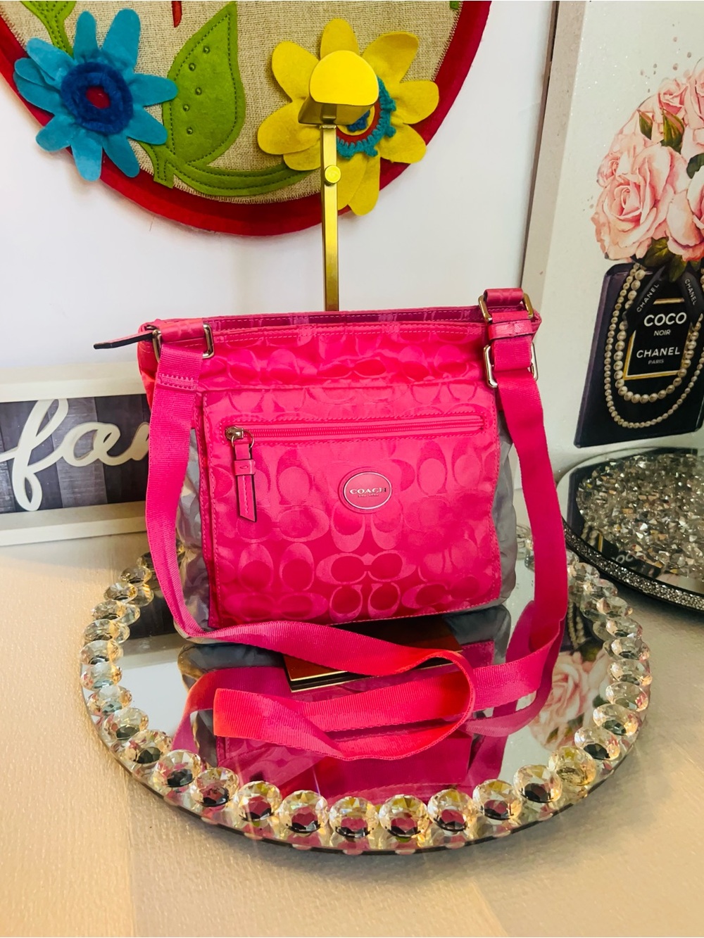 Coach Signature hot pink and gray Nylon F77576 crossbody bag - Picture 6 of 13